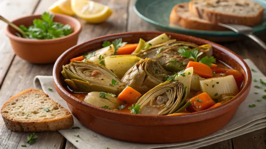 Artichokes with Braised Vegetables and Olive Oil
