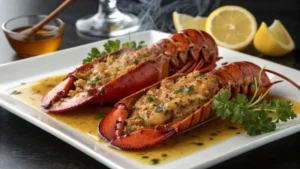 Lobster Stuffed with Spiced Beef and Honey Sauce