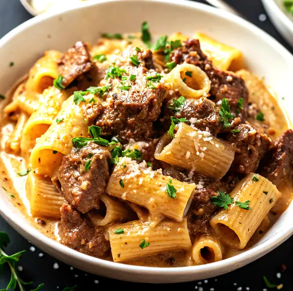 Beef Pasta in a Creamy Garlic Sauce