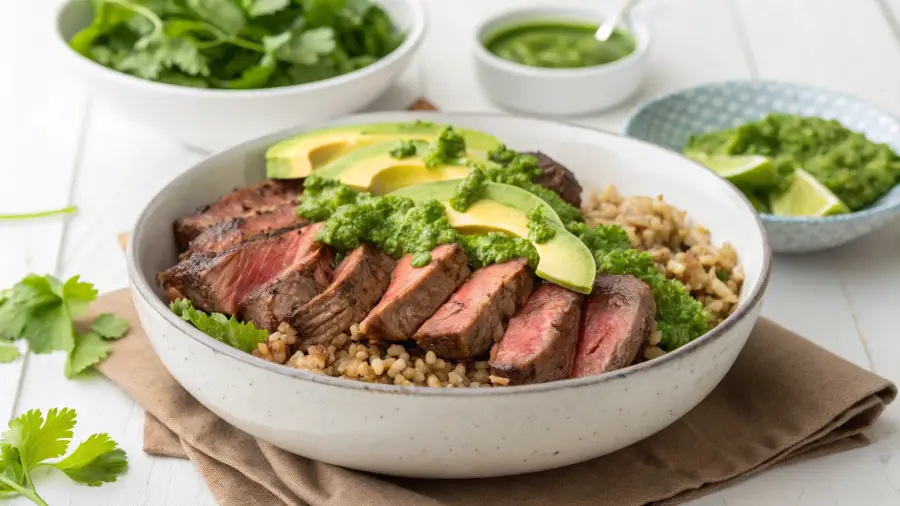 Steak Bowl with Avocado and Chimichurri
