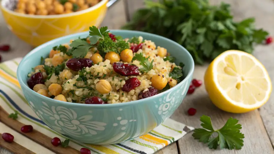 Quinoa and Cranberry Chickpeas with Lemon Vinaigrette