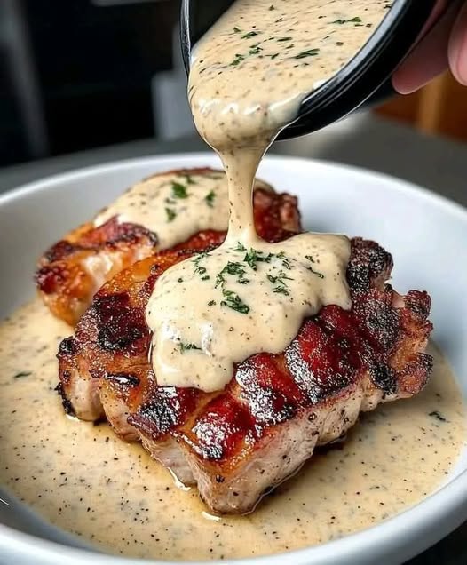 Savory Maple Bacon Pork Chops with Dijon Mustard Cream Sauce