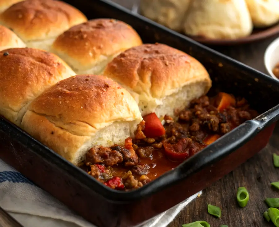 Sloppy Joe Casserole with Dinner Rolls