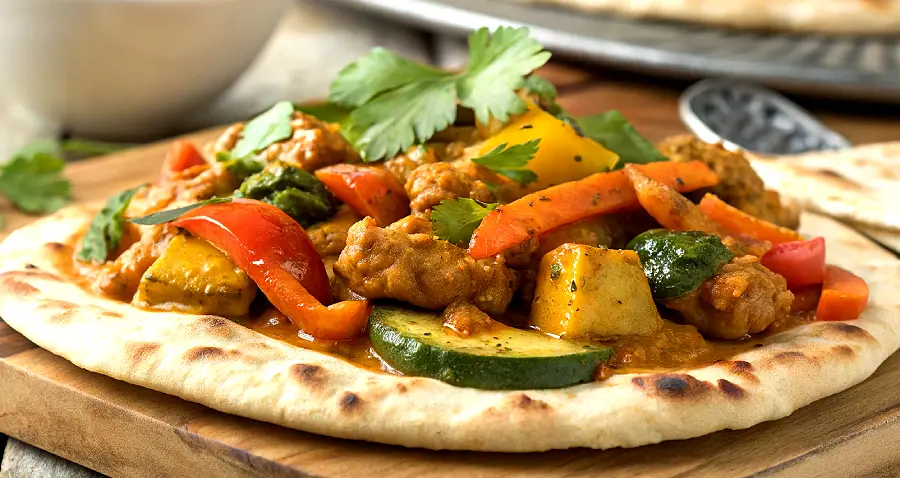 Turkey and Vegetable Curry on Naan