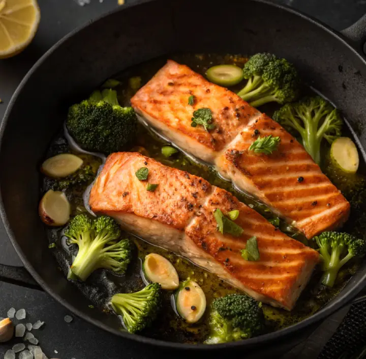 One-Skillet Garlicky Salmon and Broccoli